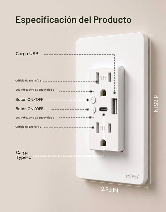Toma corriente inteligente WiFi con USB-C y USB-A – Smart Home Panamá
