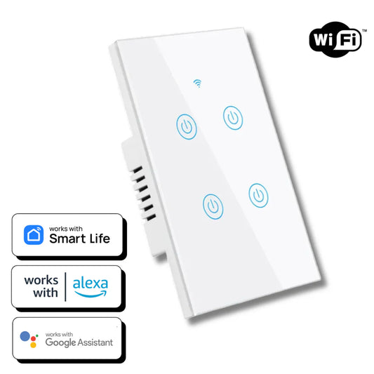 Interruptor Táctil Inteligente WiFi 4 Botones Blanco – Smart Home Panamá