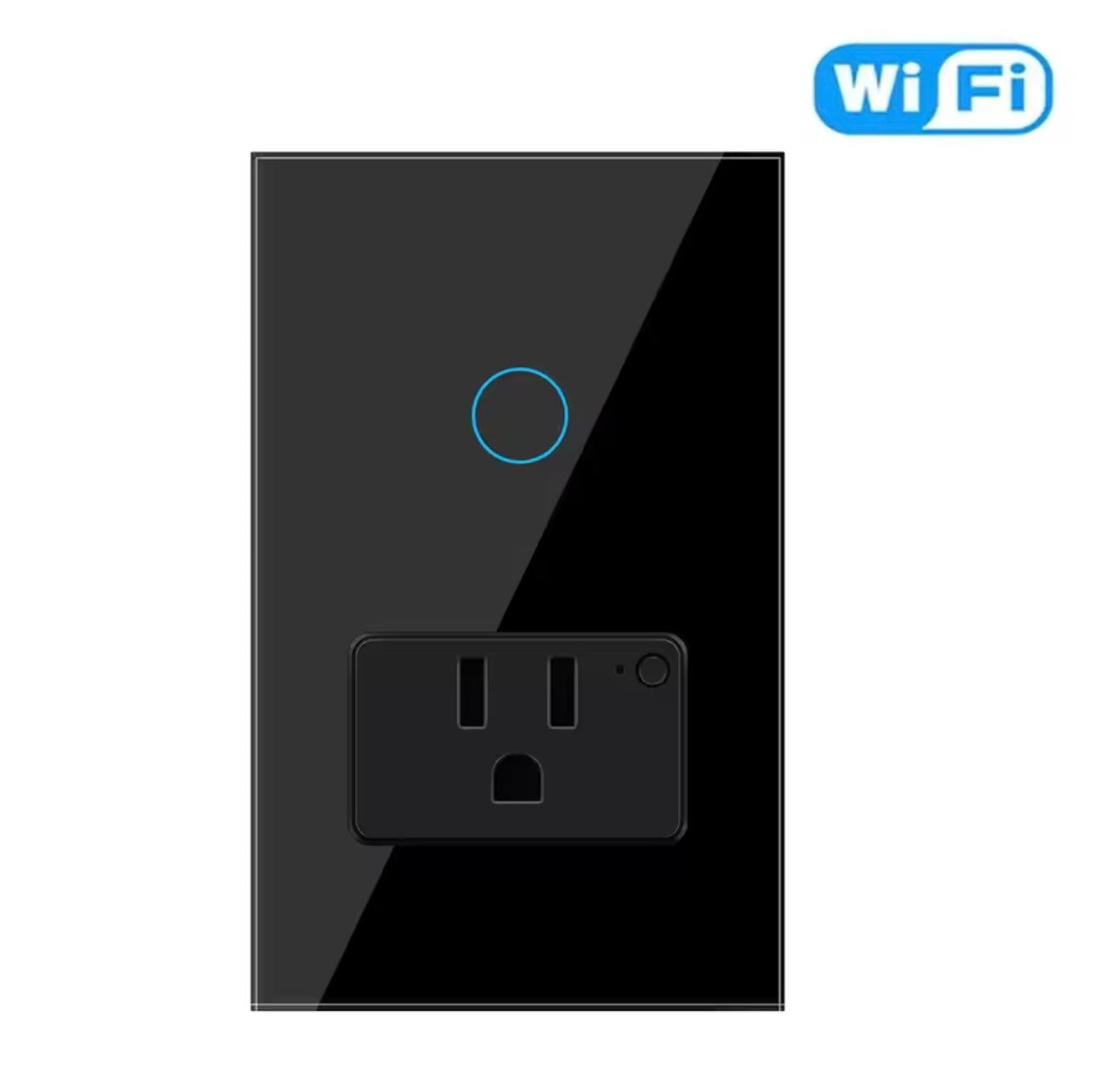 Interruptor 1 vía táctil con toma corriente inteligente WiFi - Negro