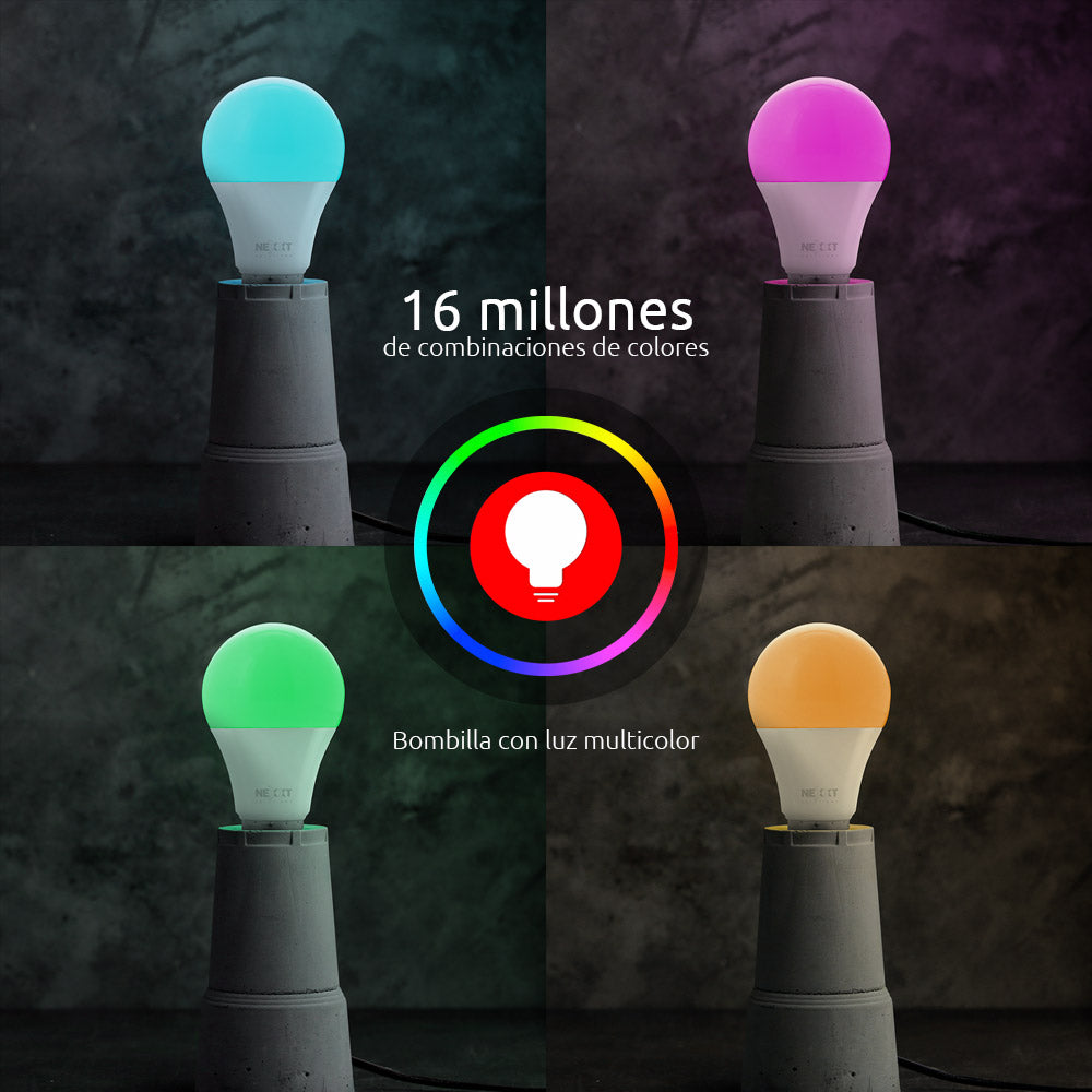 Bombilla LED Inteligente RGB 9W 800 Lúmenes WiFi 2.4GHz Pack 4 – Luz Smart Panamá