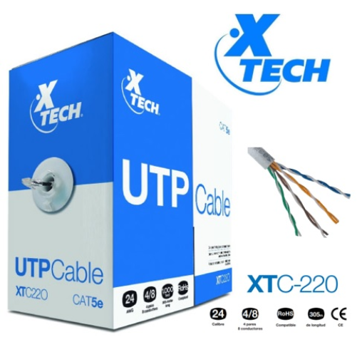 Bobina Cable Cat5e UTP Xtech XTC-220 305m Gris PVC – Red Estructurada Panamá