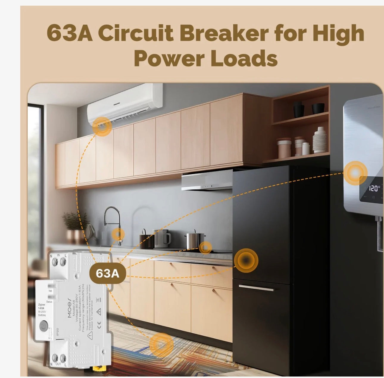 Breaker moes ZIGBEE requiere HUB 1-63A 90-230V