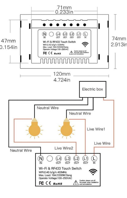 Interruptor Táctil Inteligente WiFi 4 Botones Blanco – Smart Home Panamá