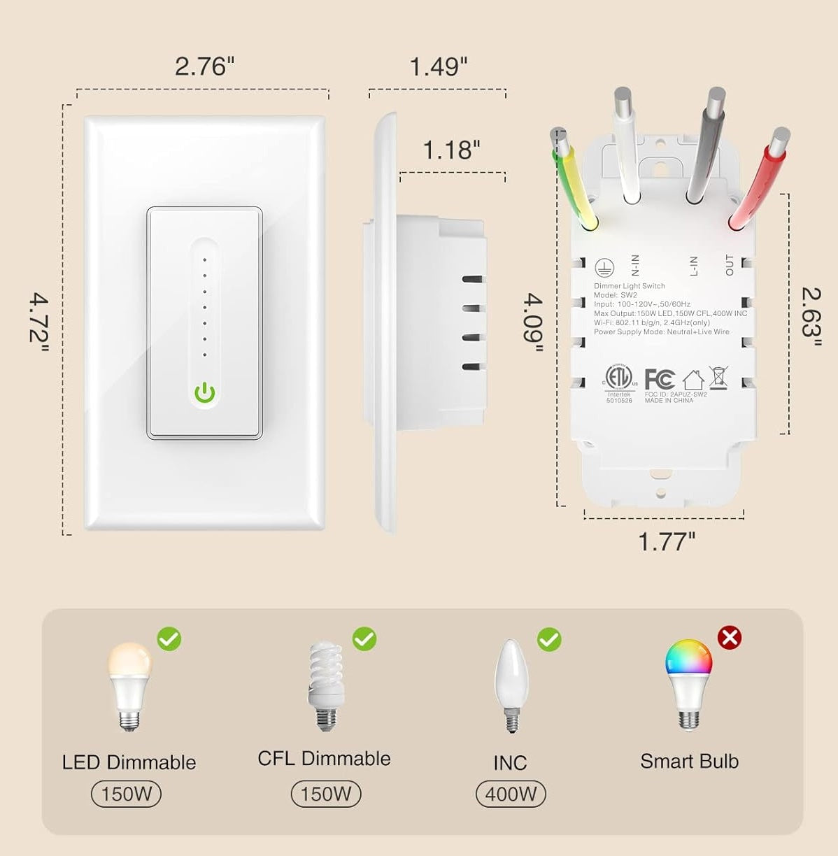 Interruptor Dimmer Inteligente WiFi - Compatible con alexa y Google Home