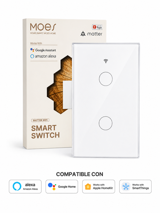 Interruptor Inteligente WiFi Táctil 2 Vías Matter MOES – Doble Smart Panamá