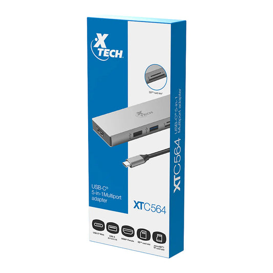 Adaptador USB-C Multipuertos 5 en 1 Xtech XTC-564 HDMI USB-A SD MicroSD – Panamá