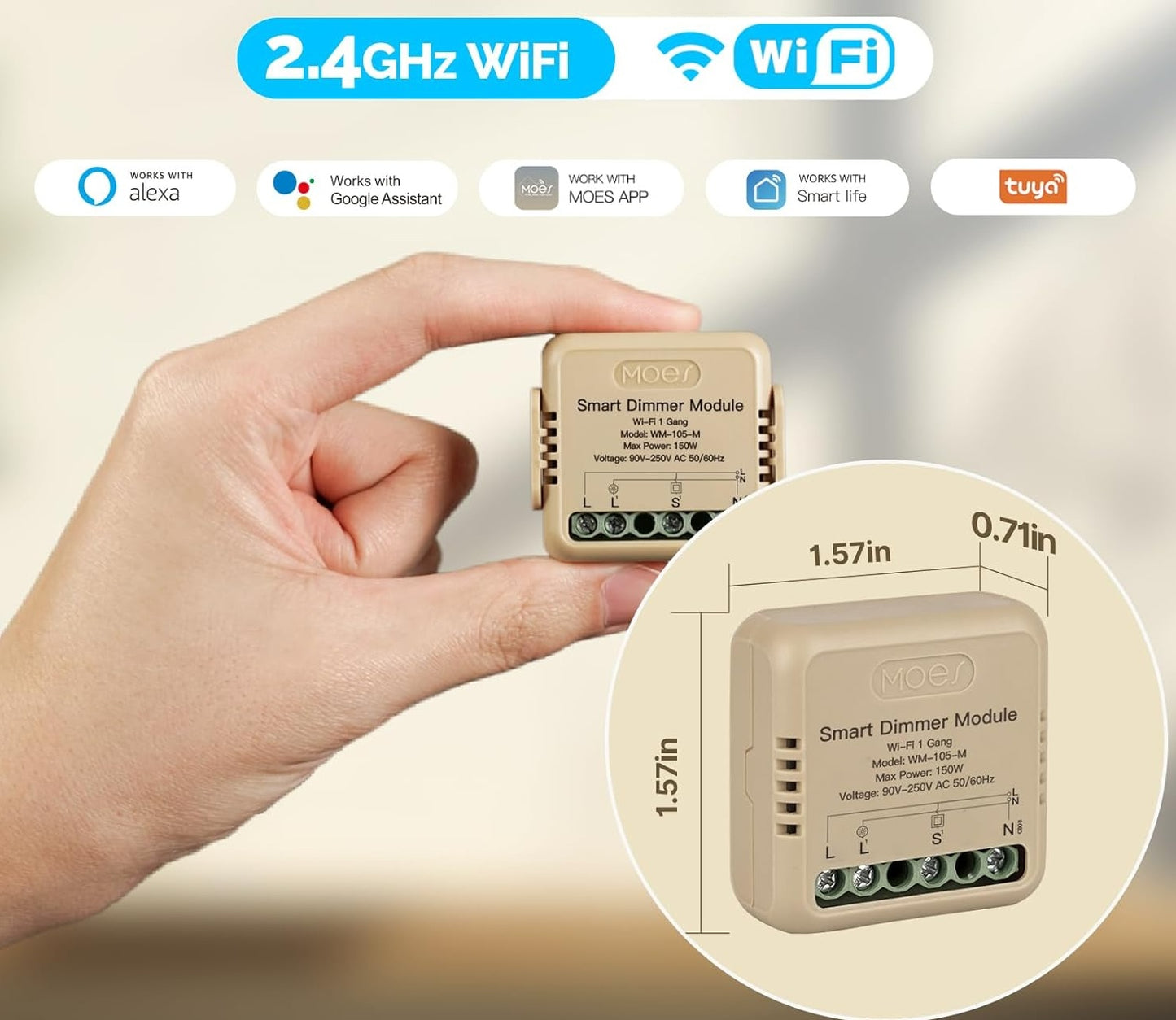 Mini Módulo WiFi Dimmer Regulador 1 via- de Luz 10A MOES – Instalación Oculta Panamá