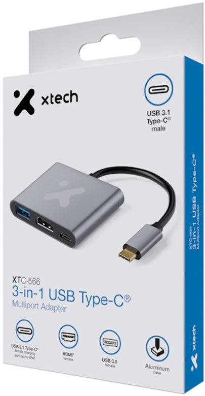 Xtech XTC-566 - Hub USB, 3 Puertos, USB 3.0, Hasta 5Gbps
