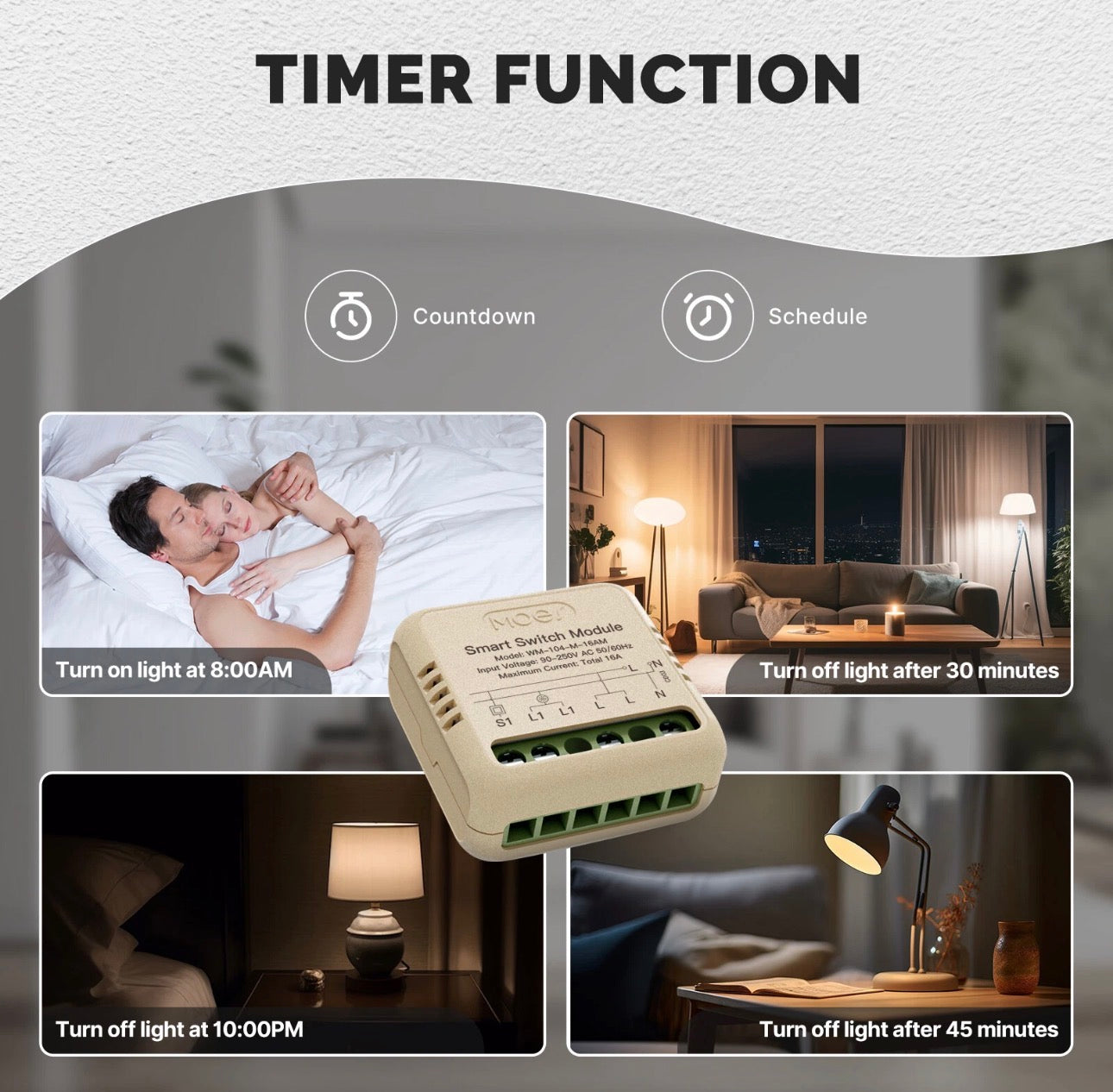 Módulo Interruptor Inteligente Mini Wi-Fi MOES 16A con Monitoreo de Energía