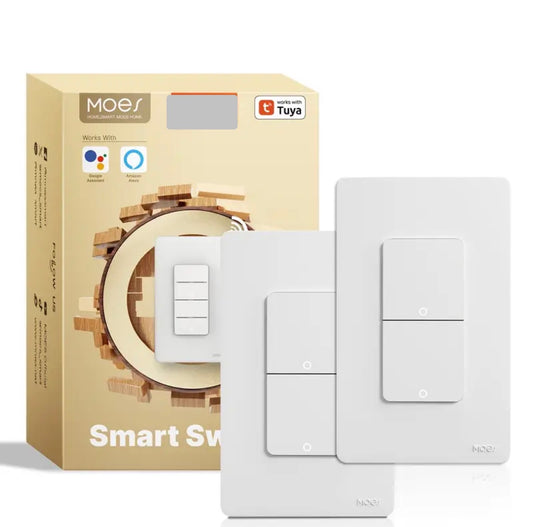 Interruptor inteligente WiFi MOES 2 vias| compatible con alexa y Google home (paquete de 2 unidades)