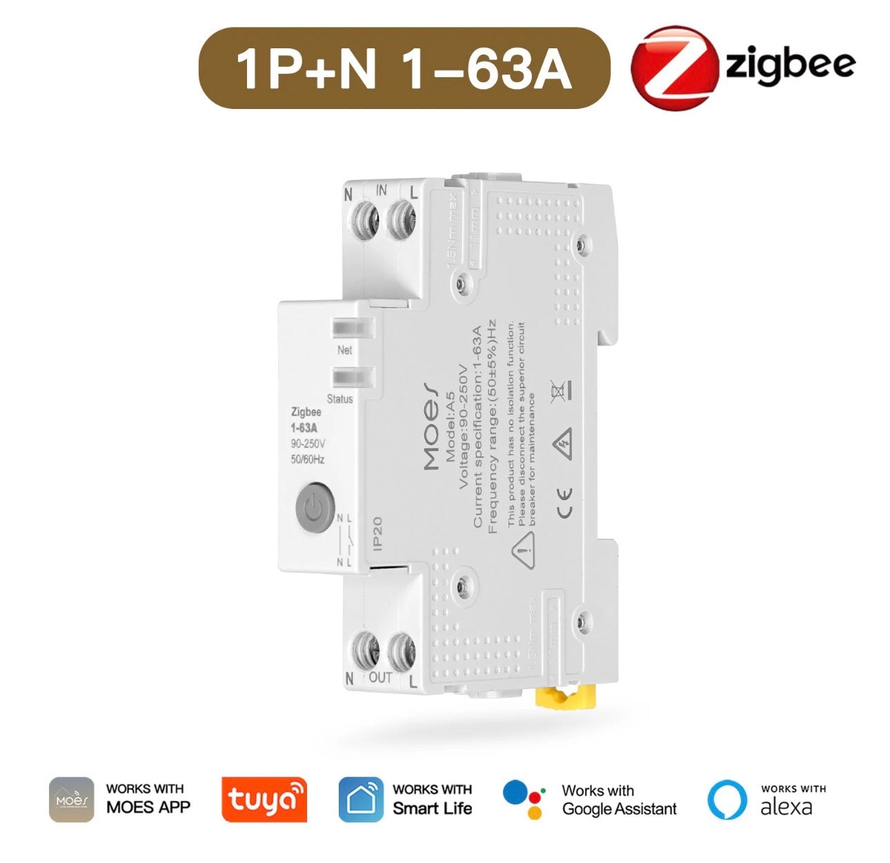 Breaker moes ZIGBEE requiere HUB 1-63A 90-230V