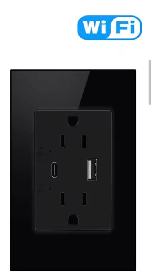 Toma Corriente Inteligente WiFi con USB-A y USB-C Negro – Smart Home Panamá