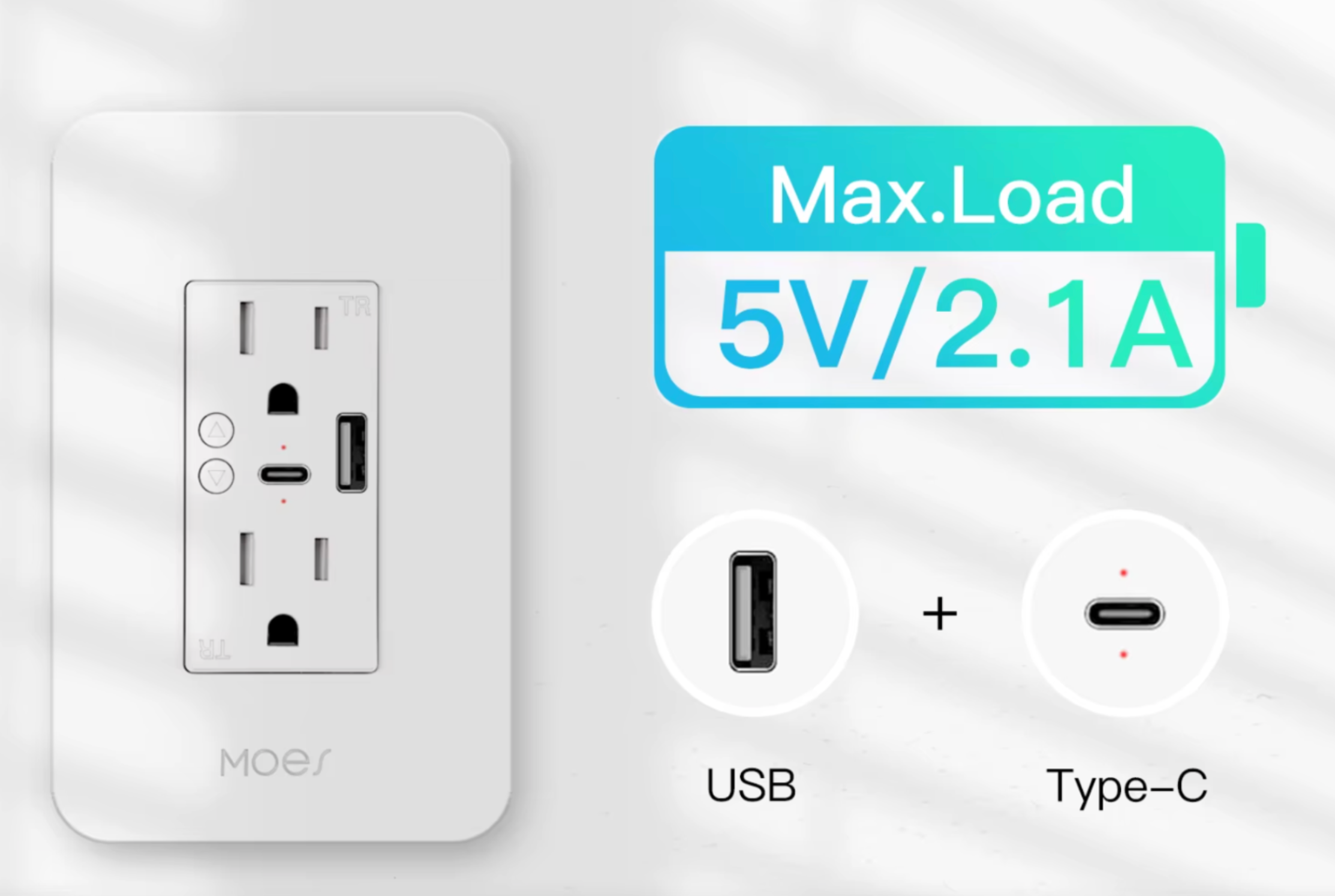 Enchufe inteligente de pared WiFi con toma tipo C y USB|Compatible con Alexa y Google