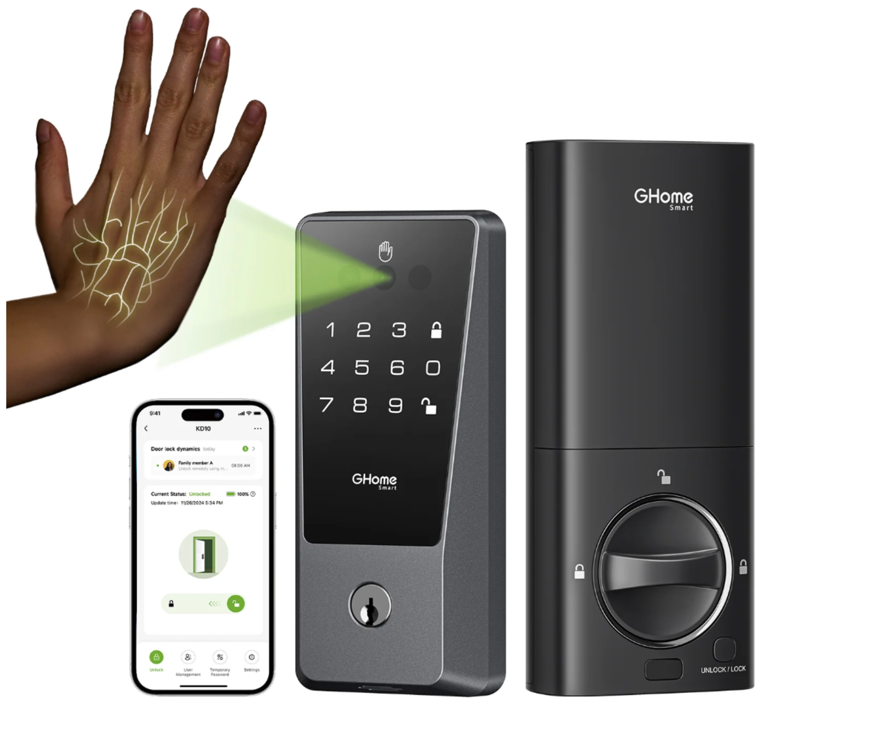 Cerraduras inteligentes Palm Vein para puerta de entrada GHome Smart KD10