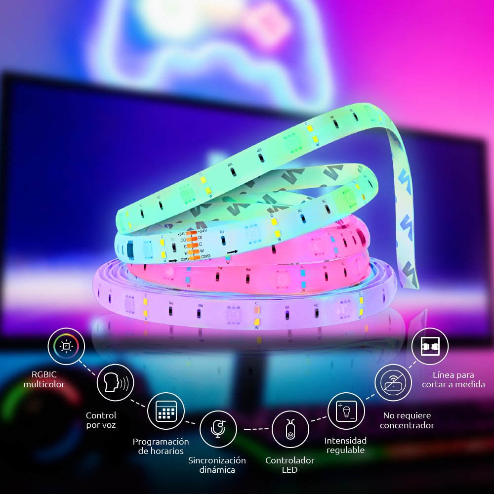 Cinta LED Inteligente WiFi RGBIC 5m Nexxt Solutions – Iluminación Smart Panamá
