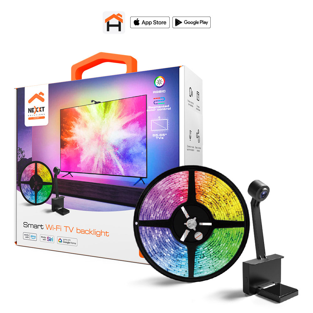 Kit de Luces LED y Cámara Inteligentes para TV de 55"- 65", RGBIC, 210 Lúmenes, WiFi 2.4GHz, 24W, Longitud 3.8m