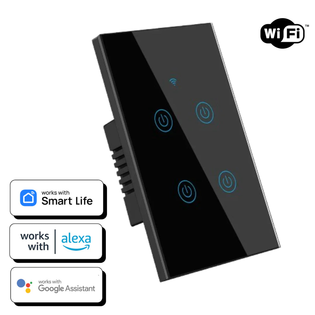 Interruptor Táctil Inteligente WiFi 4 Botones Negro – Smart Home Panamá