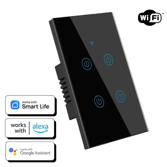 Interruptor Táctil Inteligente WiFi 4 Botones Negro – Smart Home Panamá