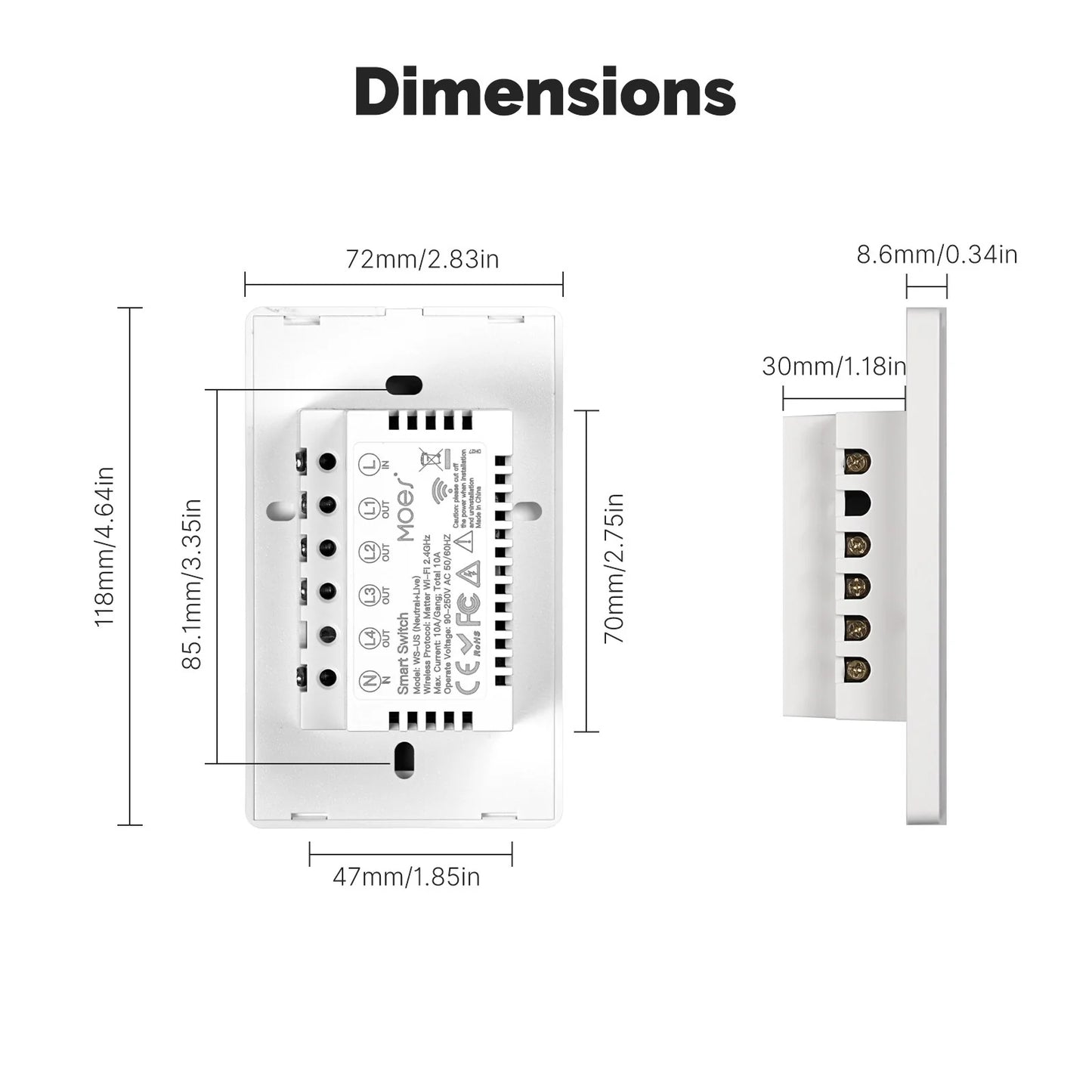 Interruptor Inteligente WiFi Táctil 1 Vía Matter MOES – Smart Home Panamá