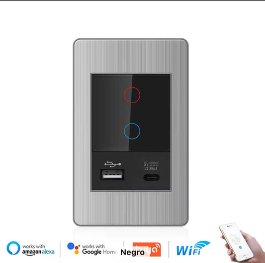 Interruptor MOES Luxury WiFi 2 Vías con USB y USB-C – Smart Home Panamá