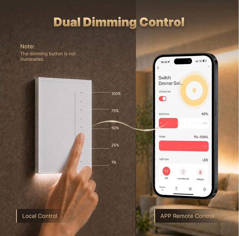 Interruptor inteligente Dimmer táctil Premium - Gris Carbon Moes