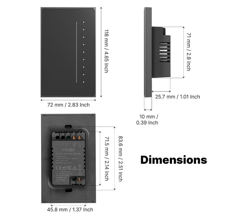 Interruptor inteligente Dimmer táctil Premium - Gris Carbon Moes