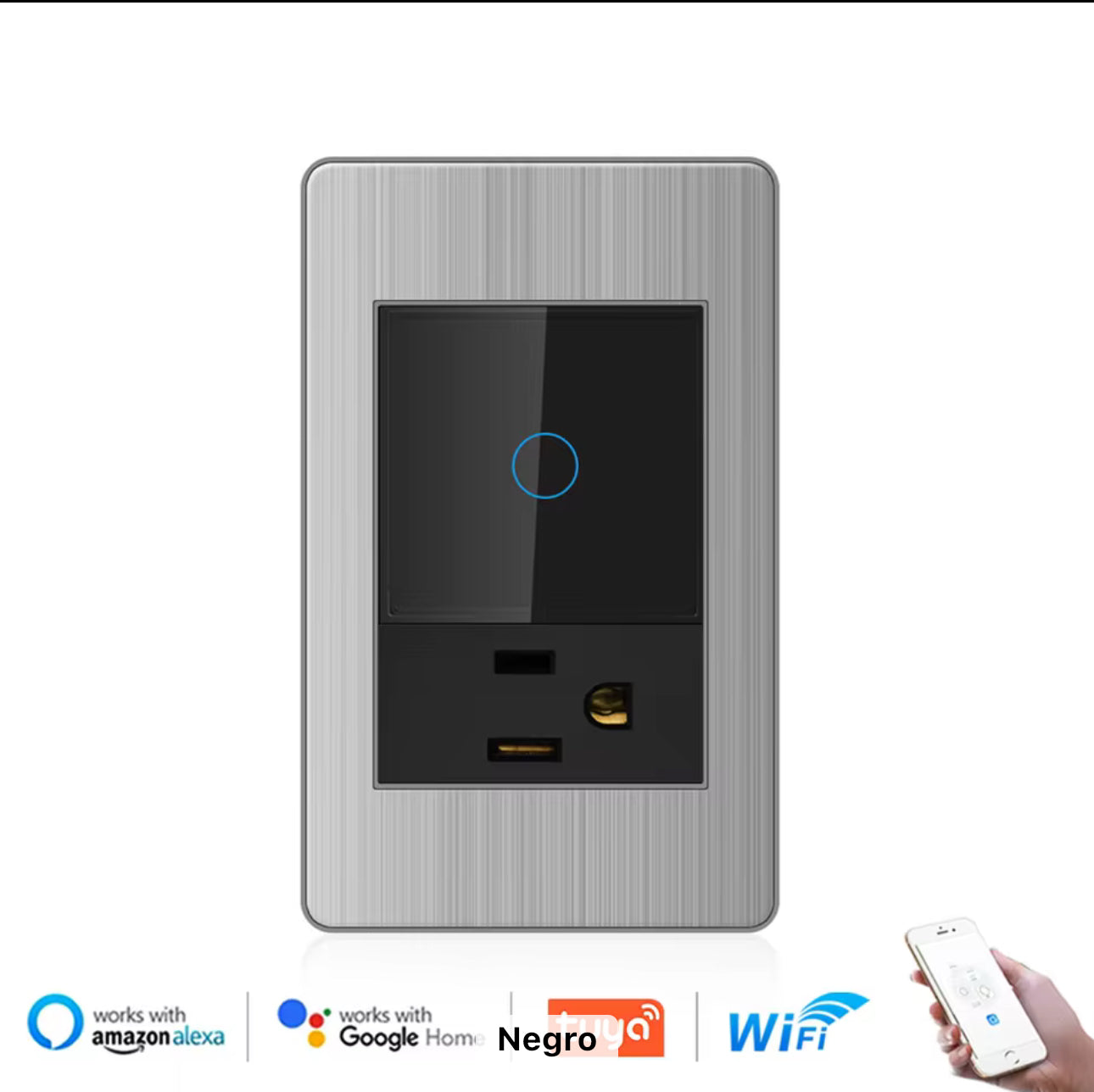 Interruptor luxury tactil WiFi 1 via (con toma coriente)