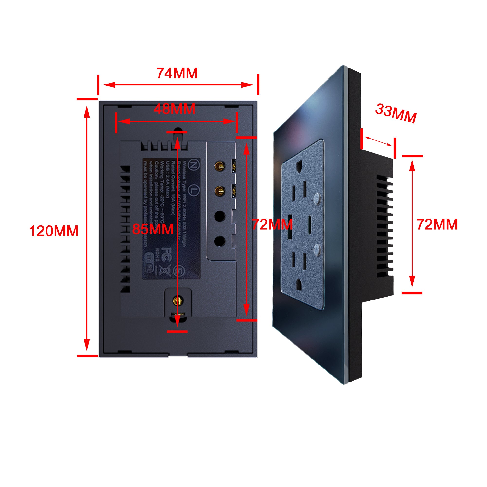 Toma corriente inteligente con puerto USB y tipo C - Negro