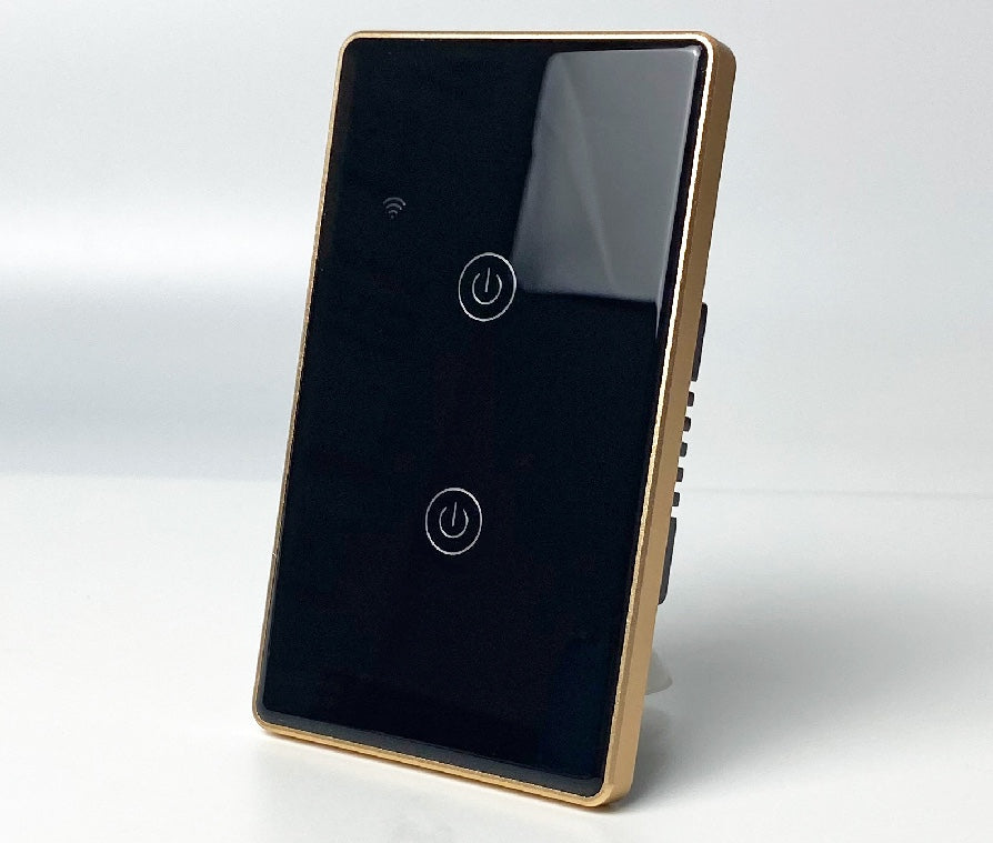 Interruptor Táctil WIFI 2 vias negro con borde dorado
