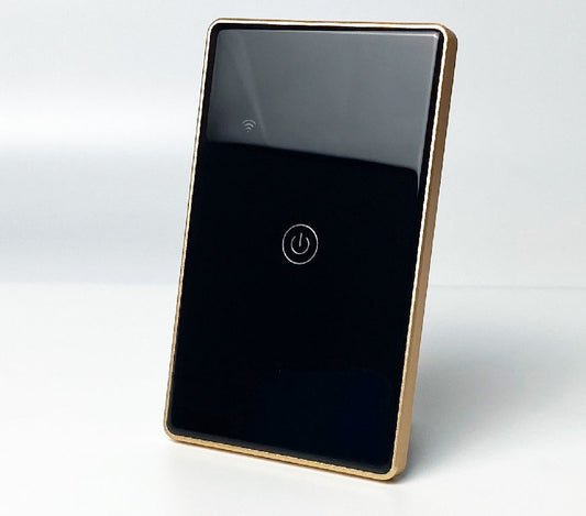 Interruptor Táctil WiFi 1 Vía Negro con Borde Dorado – Alexa Panamá