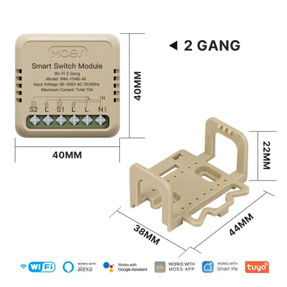 Mini Módulo Relay Inteligente MOES 2 Gang 10A WiFi – Doble Automatización Panamá