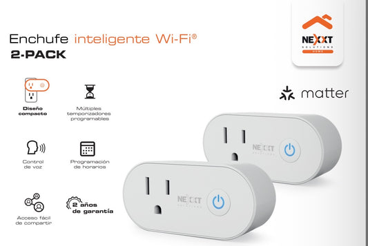 Enchufe Inteligente WiFi Nexxt NHP-S611M Pack 2 – Matter y Control por Voz Panamá