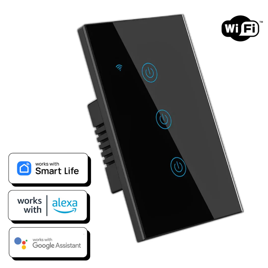 Interruptor Táctil Inteligente WiFi 3 vias Negro – Alexa Panamá