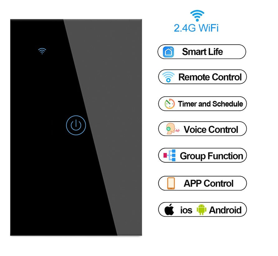 Interruptor Inteligente tactil 1 via - Negro