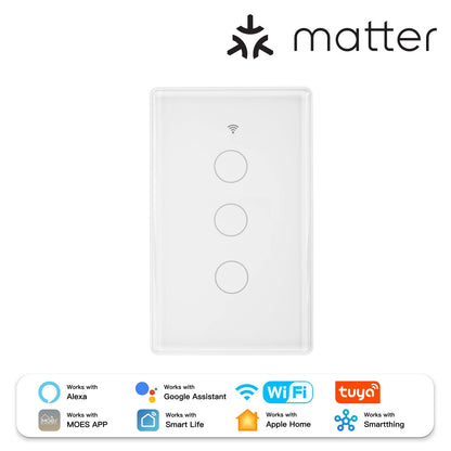 Interruptor Inteligente WiFi Táctil 3 Vías Matter MOES – Triple Smart Panamá