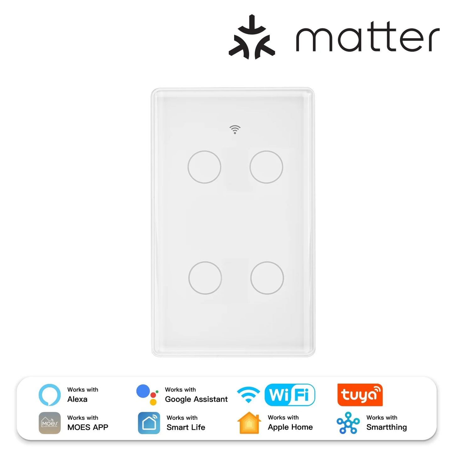 Interruptor Inteligente WiFi Táctil 4 Vías Matter MOES – Cuádruple Smart Panamá
