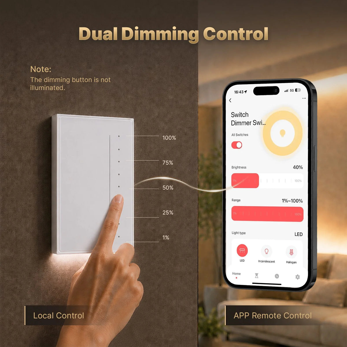 Interruptor inteligente Dimmer táctil Premium - Blanco Moes