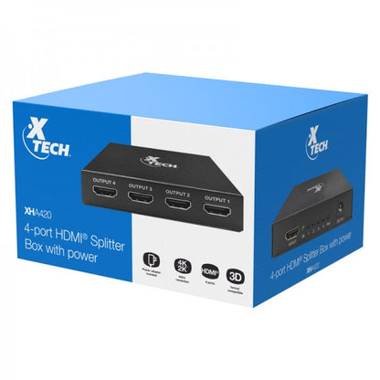 Splitter HDMI Xtech XHA-420 1 Entrada 4 Salidas – Duplicador de Pantallas Panamá
