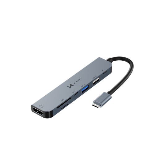 Adaptador Multipuertos 7 en 1, USB-C Macho a HDMI, USB-C 2.0, USB-A 3.0, SD y MicroSD