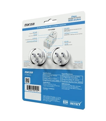 Forza Zion PVP-1201B 2PK - Protector de Voltaje, 900J, 1800W, 2 Unidades, Blanco