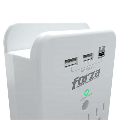 Forza FWT-331USBC - Protector de Voltaje, 3 Salidas, 2 Puertos USB-A y 1 USB-C, 110V, 15A, 490 Joules