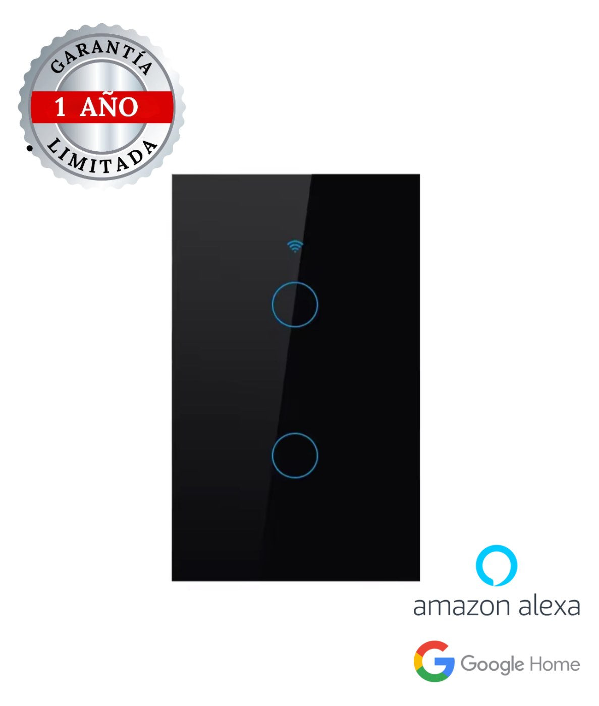 Interruptor Inteligente WiFi Táctil 2 Vías – Color Negro | Compatible con Alexa y Google