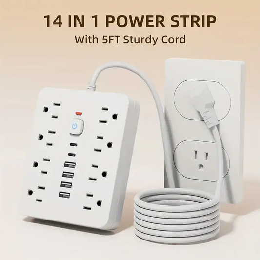 Regleta 14 en 1 – 8 Tomas AC, 4 USB-A y 2 USB-C, Cable 5 pies Panamá