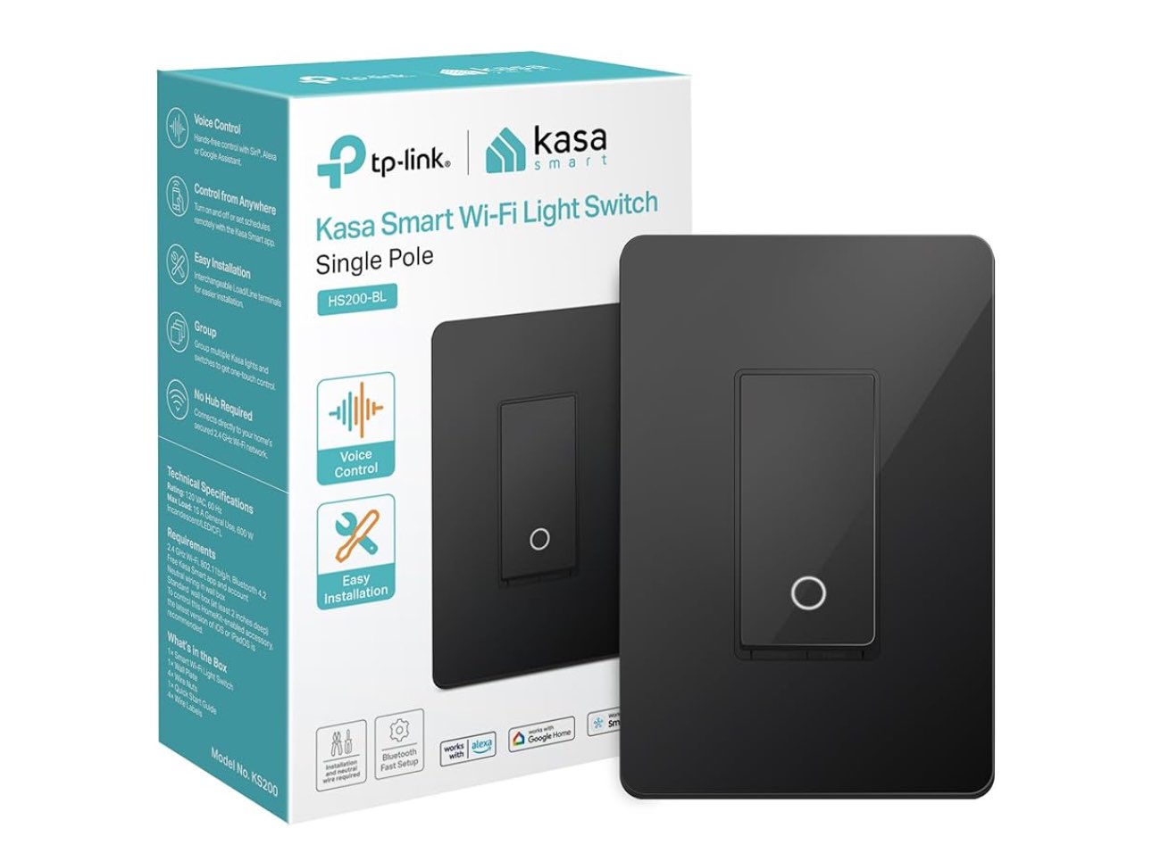 Interruptor de Luz Inteligente WiFi Kasa Smart – Una Vía – Color Negro – Compatible con Alexa