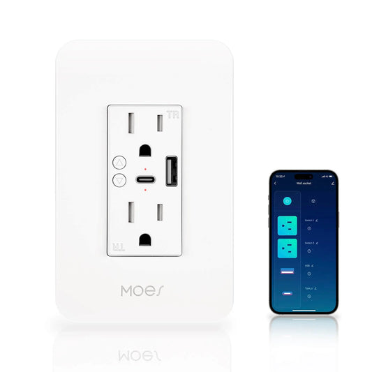 Enchufe inteligente de pared WiFi con toma tipo C y USB|Compatible con Alexa y Google