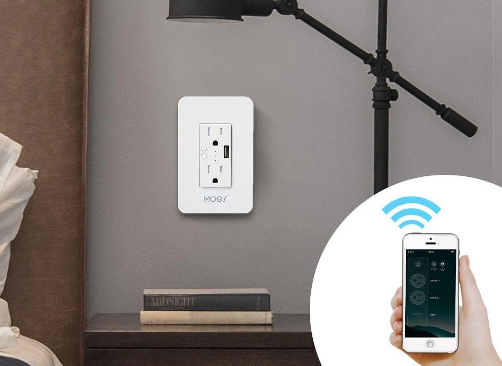 Enchufe inteligente de pared WiFi con puerto USB, compatible con Alexa y Google